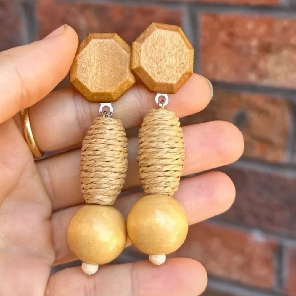 Anthropologie Boho Wooden Ethnic Drop Earrings
